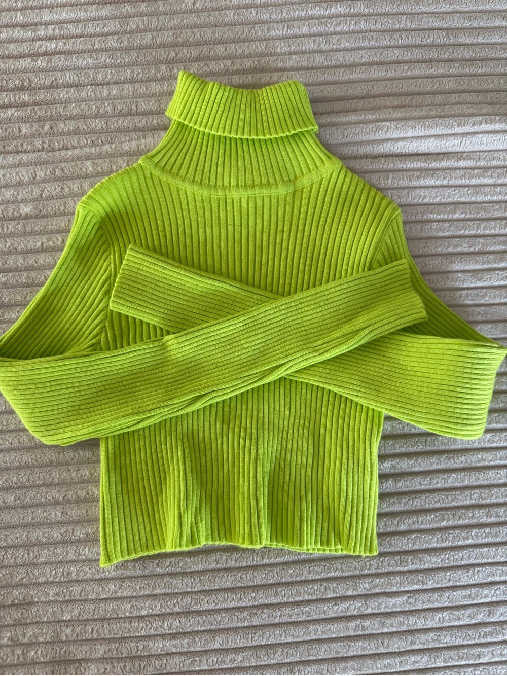Fashion Nova Neon Green Ribbed Cropped Turtleneck Sweater
